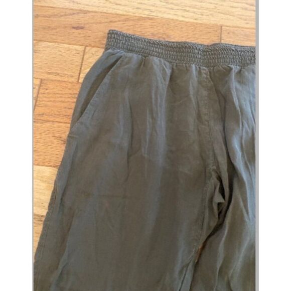 Current/Elliott women's thin Olive Green Elastic Waist Linen Pants - Picture 2 of 9